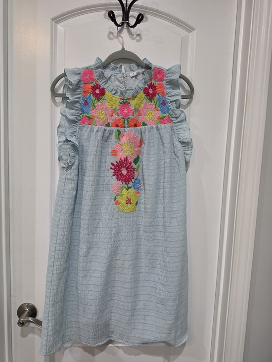 THML Dresses & Skirts - THML Light Blue Casual Dress with Bright Floral Embroidery